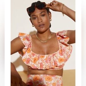 & Other Stories Orange and Pink Floral High Waist Bikini Set